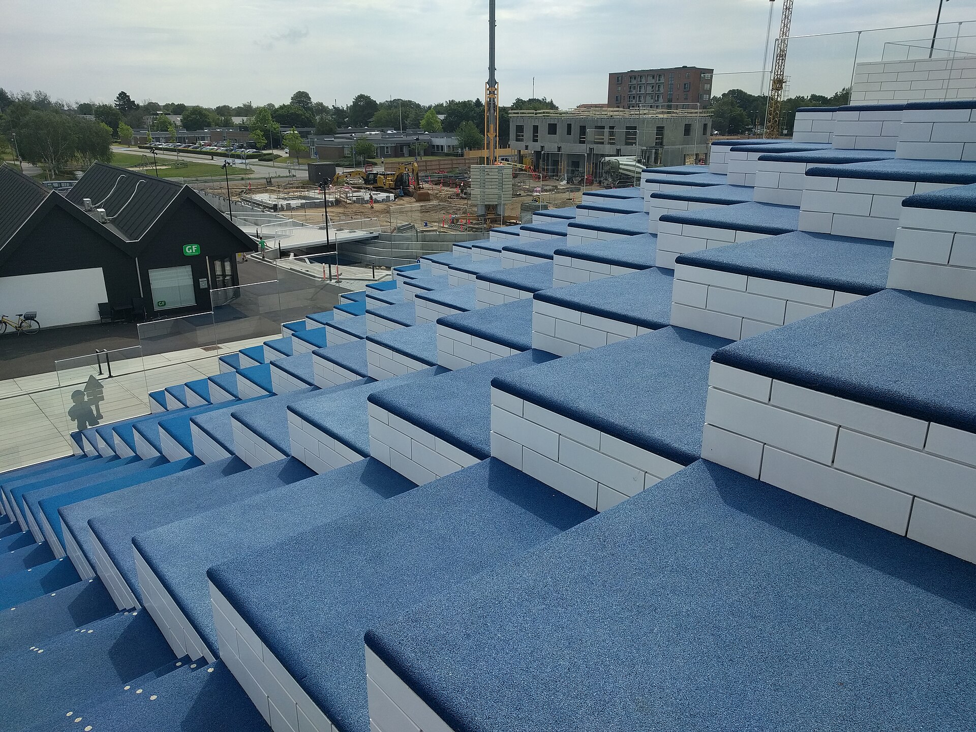 The stepped rooftop terraces of LEGO House in Billund, Denmark