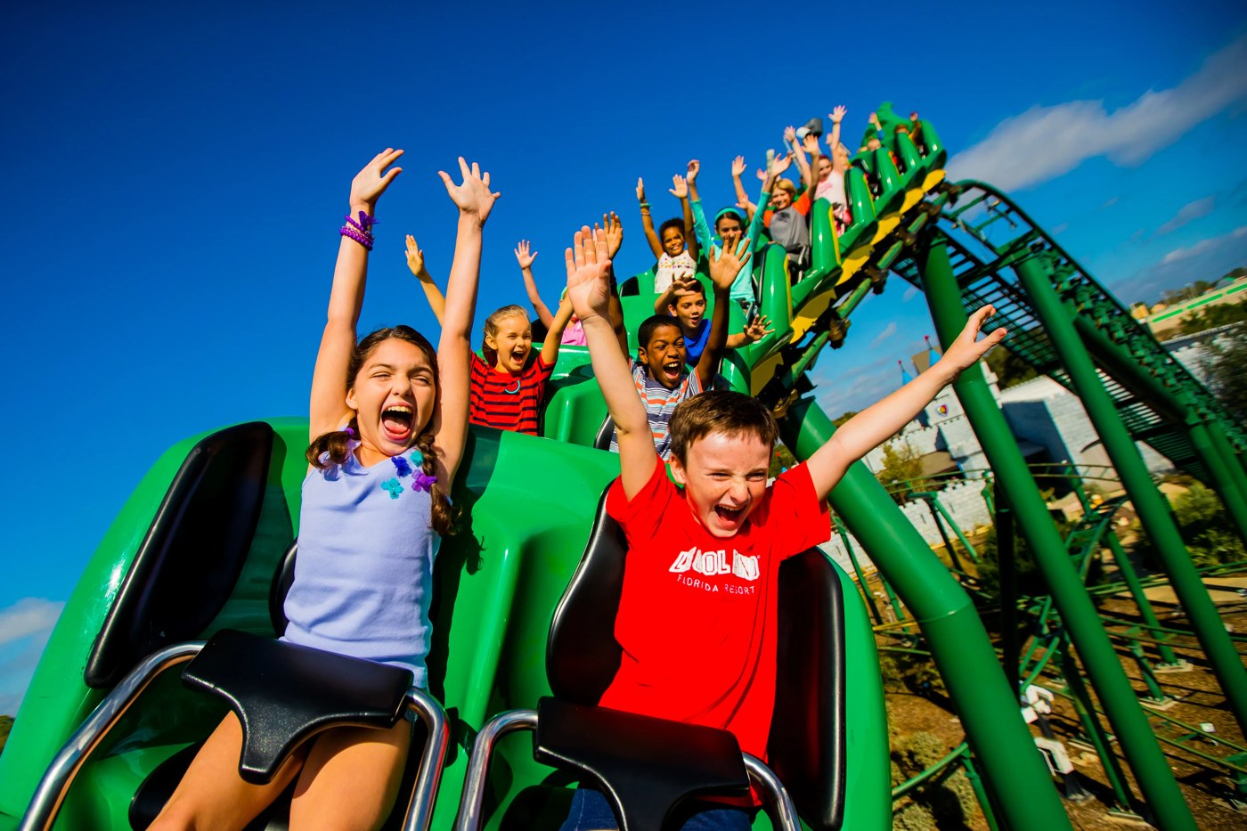 Riders on The Dragon coaster at LEGOLAND Florida