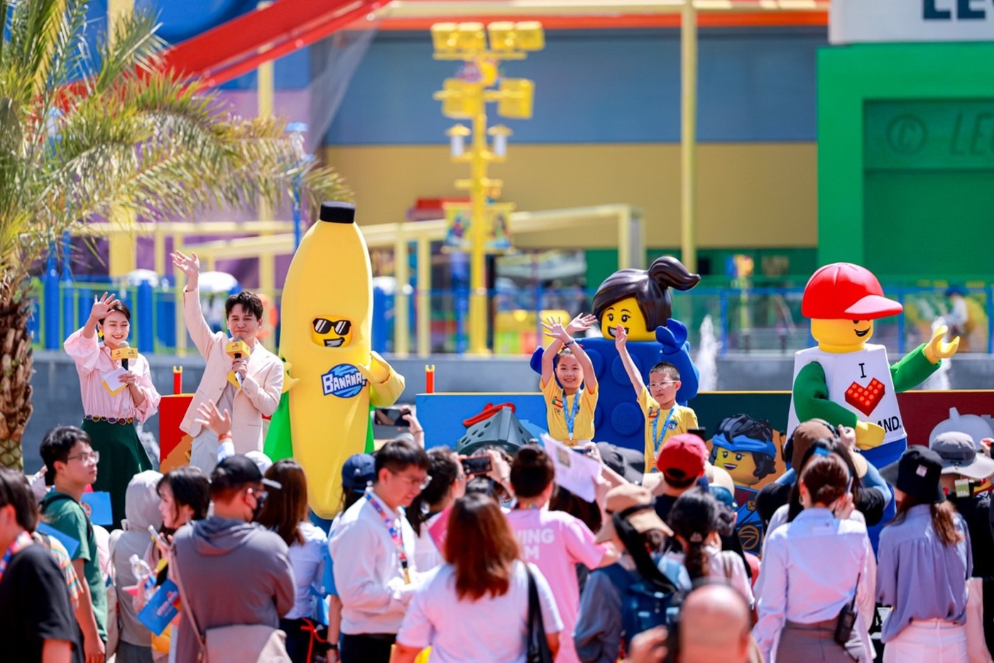 Guests and LEGO characters during the opening of LEGOLAND Shanghai Resort