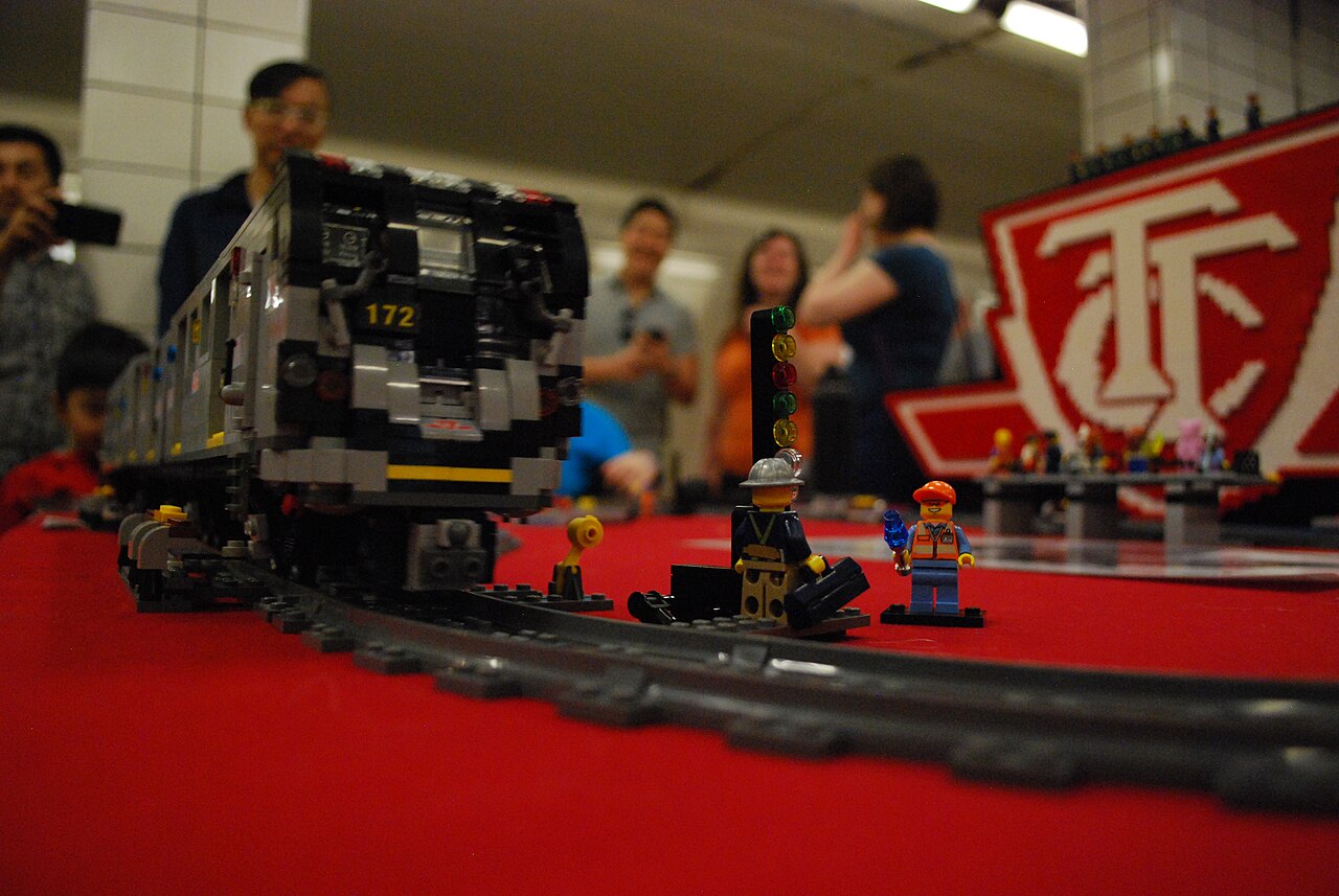 A fan-built LEGO Toronto Rocket train